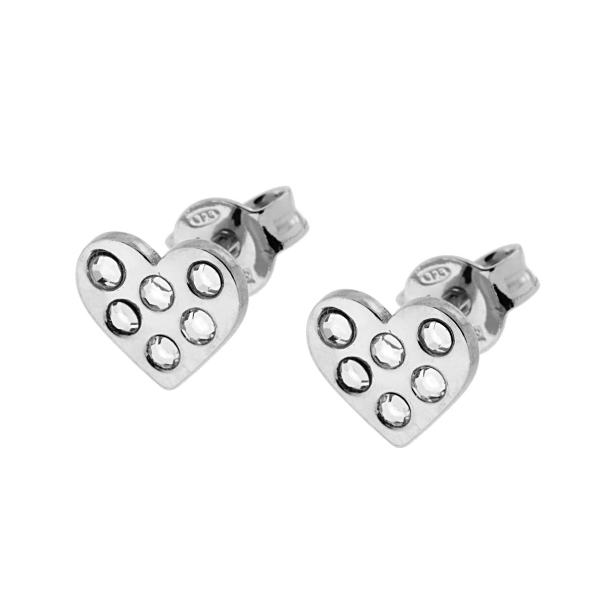Orecchini Cuore con Crystal Bianchi in ARGENTO 925 Galvanica Rodio
