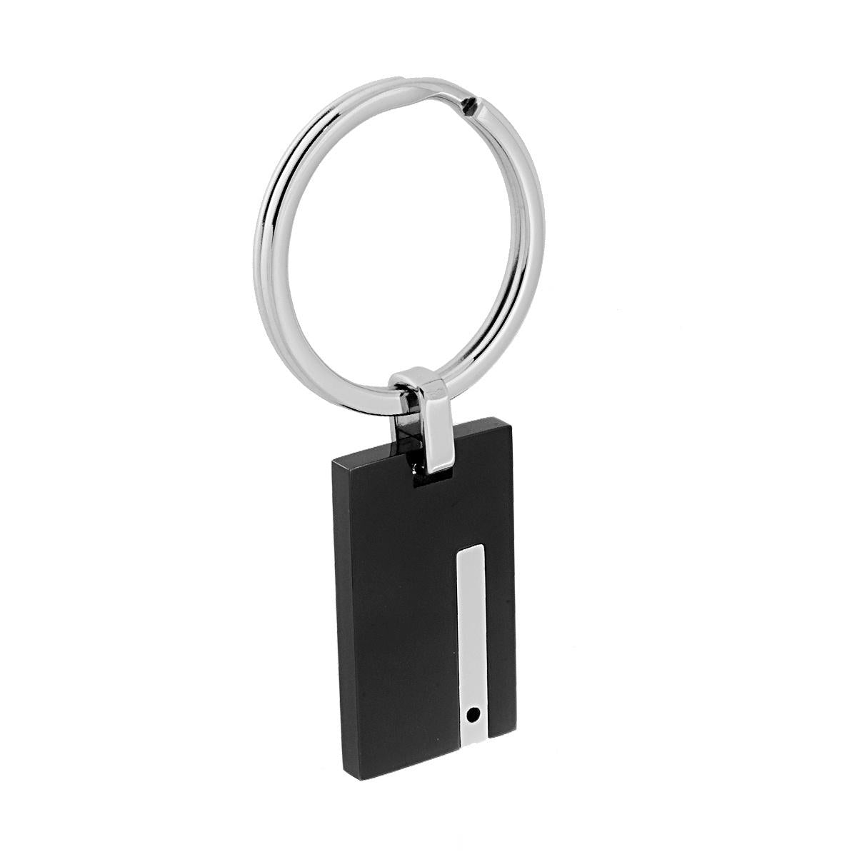 Portachiavi Uomo ad Anello con Piastra Rettangolare Zircone Nero mm 17 x 33 in ACCIAIO