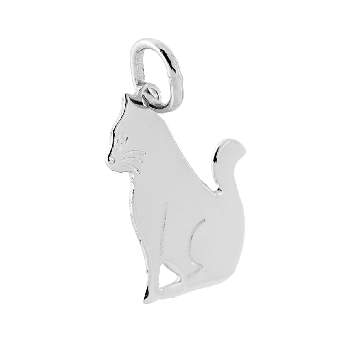 Ciondolo con Sagoma a forma di Gatto in ARGENTO 925 Galvanica Rodio