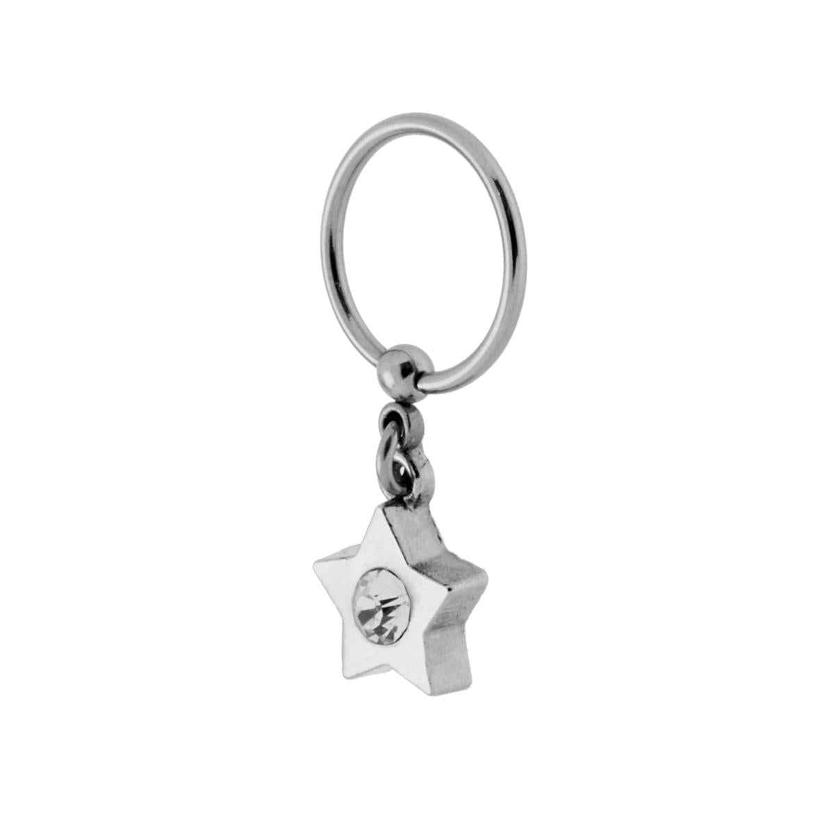 Body Piercing Ring Ball Closure mm 30 con Cerchio mm 14 con Stella con Crystal Bianco in ACCIAIO Chirurgico