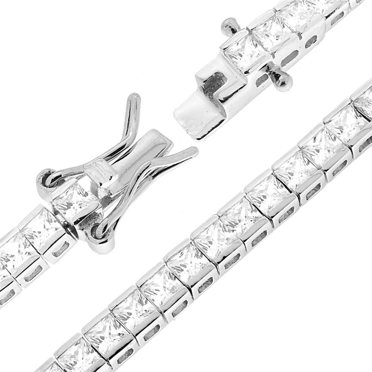 Bracciale Tennis Carre cm 18 con Zirconi mm 3 Bianchi in ARGENTO 925 Galvanica Rodio