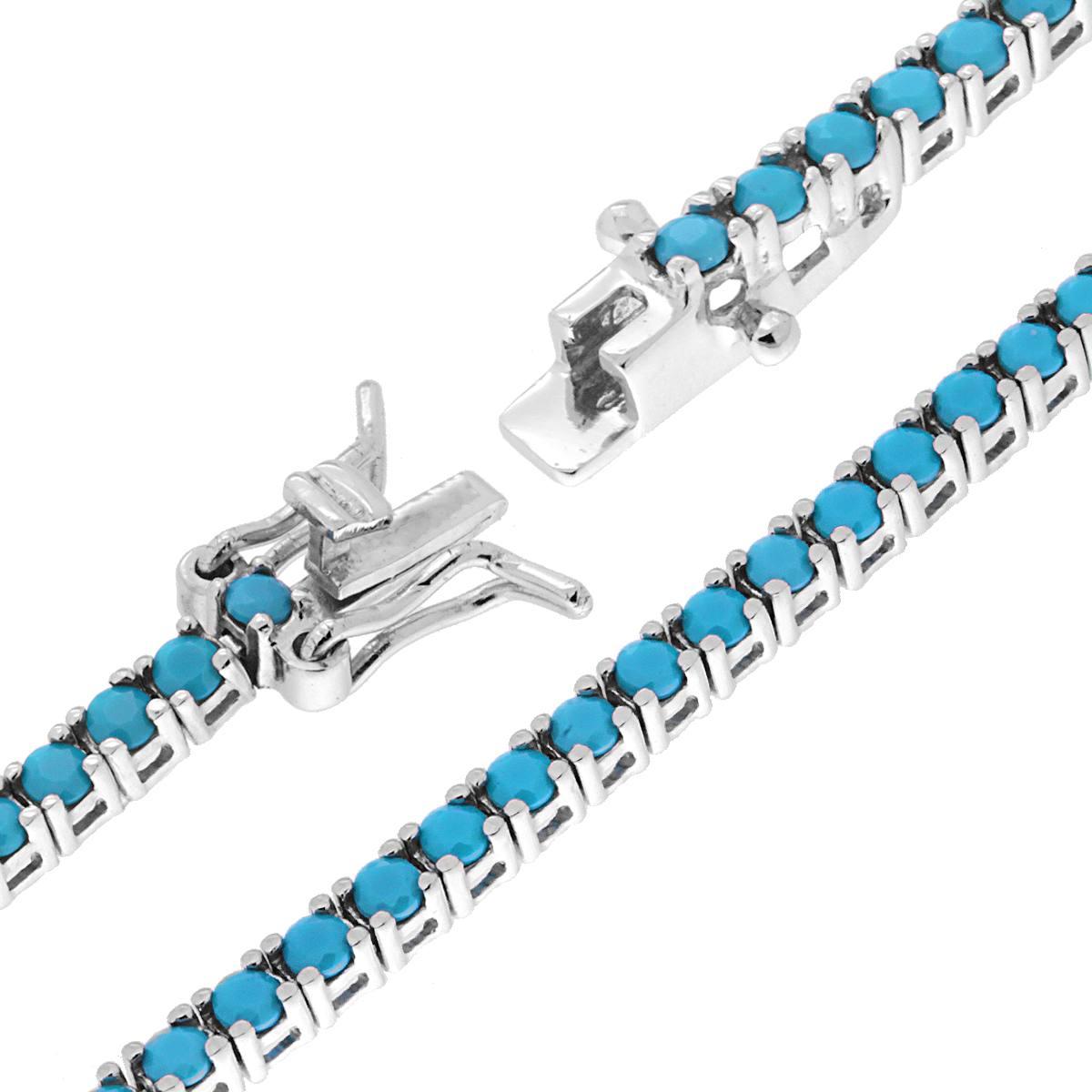 Bracciale Tennis Griffe cm 18 con Pietre mm 2 Turchese in ARGENTO 925 Galvanica Rodio