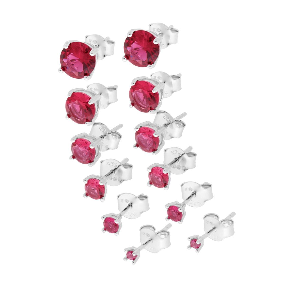Orecchini Punto Luce Tondo mm 2/3/4/5/6/7 con Zircone Rosso Rubino in ARGENTO 925 Galvanica Rodio