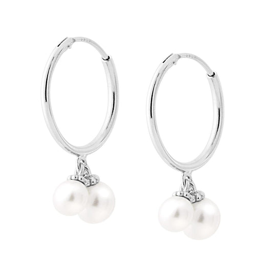 Orecchini Cerchio con Perle pendenti in ARGENTO 925 Galvanica Rodio