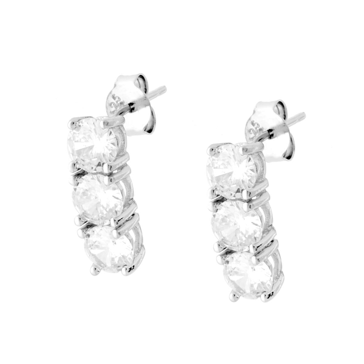 Orecchini Trilogy con Zirconi Bianchi mm 5 in ARGENTO 925 Galvanica Rodio