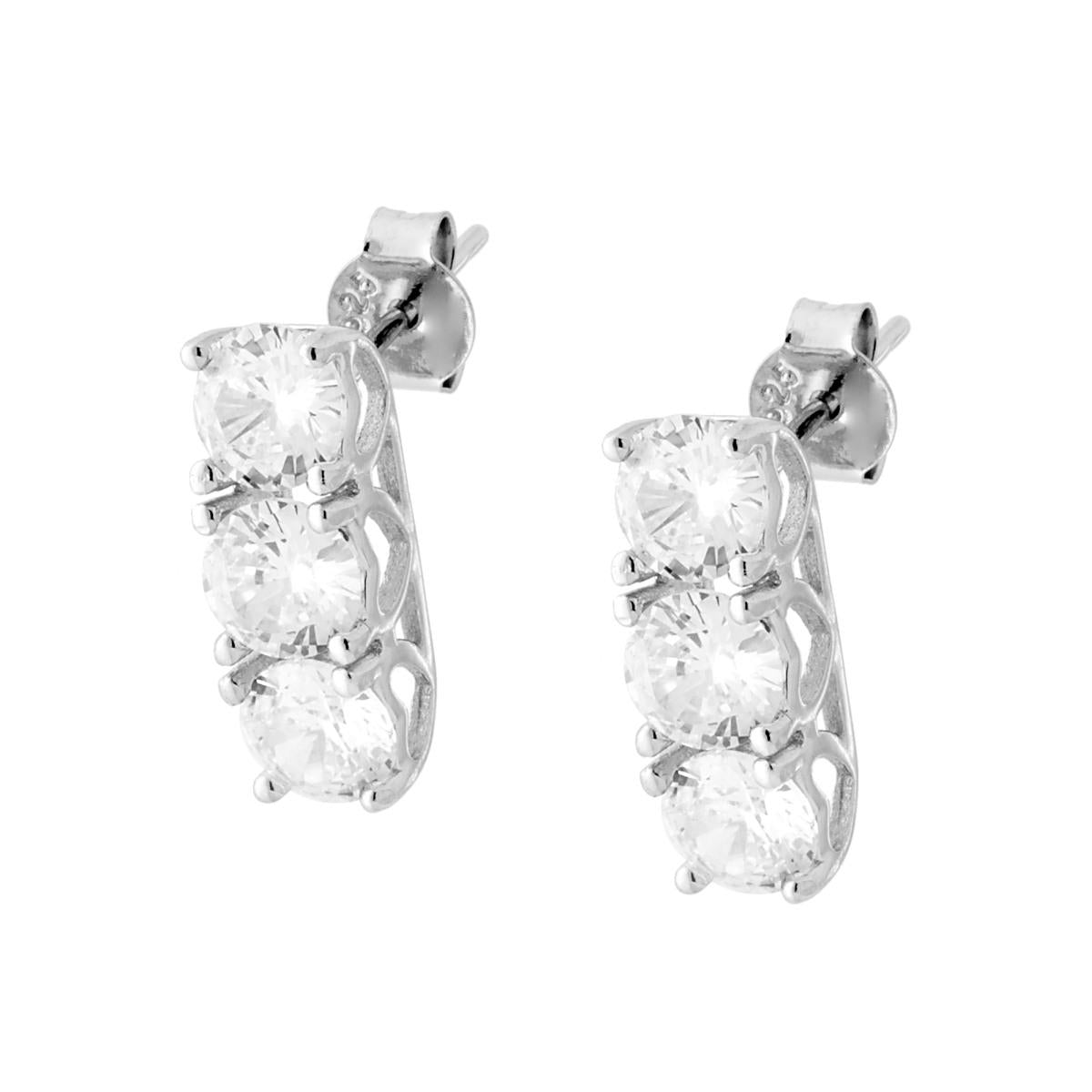 Orecchini Trilogy con Cuori e Zirconi Bianchi mm 5 in ARGENTO 925 Galvanica Rodio