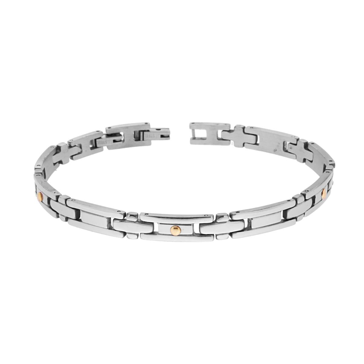 Bracciale Uomo Maglia Imperniata con Punti Oro in ACCIAIO