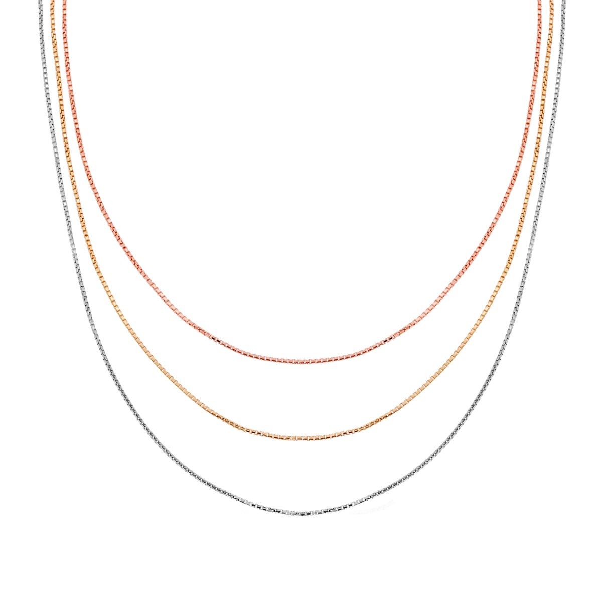 Collana tre fili Catena Veneziana Diamantata in ARGENTO 925 Galvanica Oro Rodio e Rosa