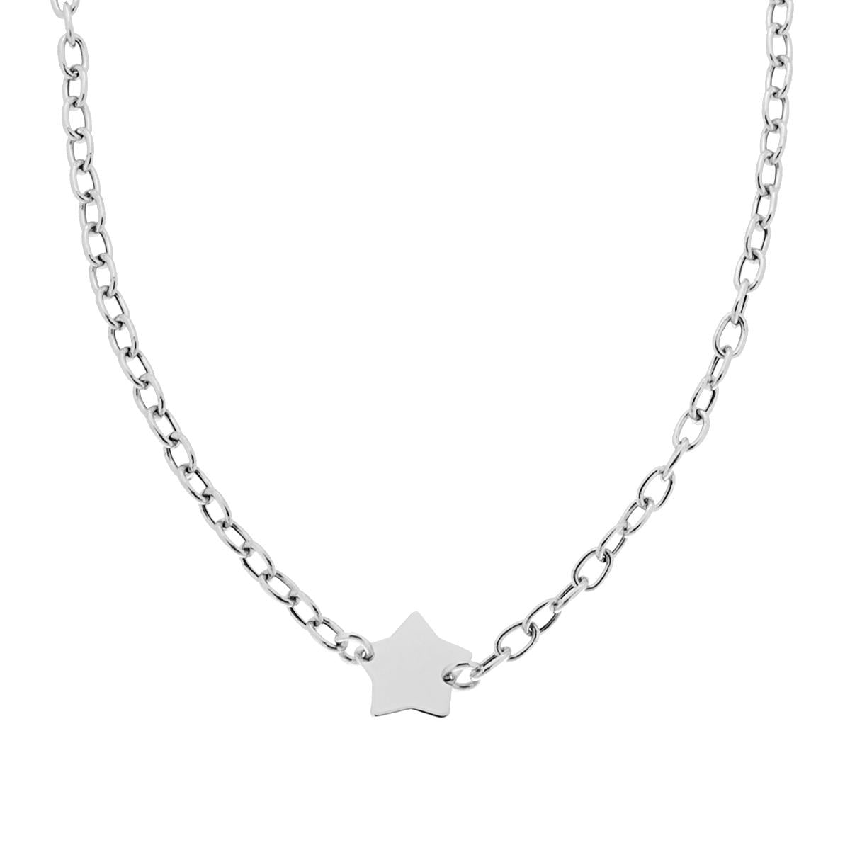 Collana Catena Forzatina cm 45 con Stella plain in ARGENTO 925 Galvanica Rodio