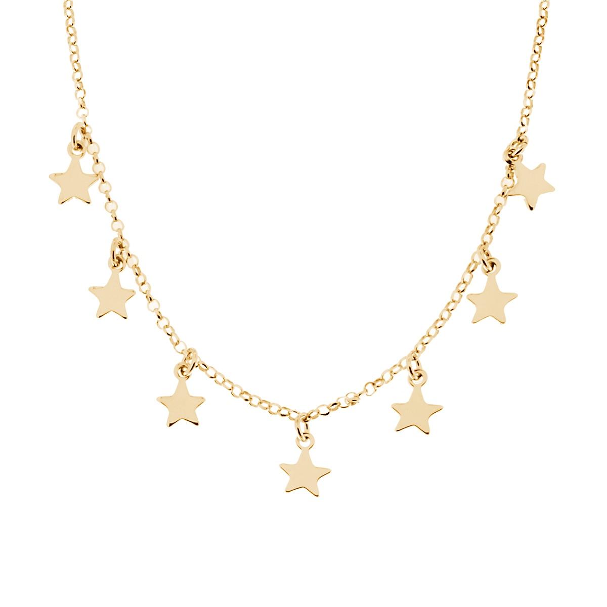 Collana Catena Rolo Diamantata con Stelle plain pendenti in ARGENTO 925 Galvanica Oro