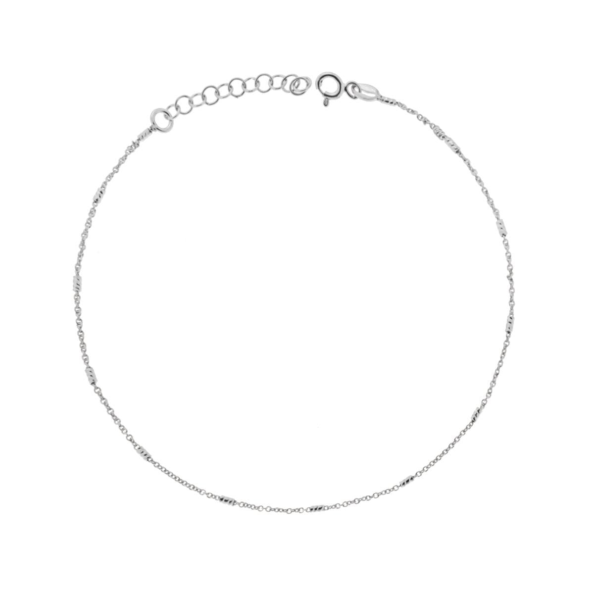 Cavigliera Catena Forzatina cm 24+3 con Cilindretti Diamantati in ARGENTO 925 Galvanica Rodio
