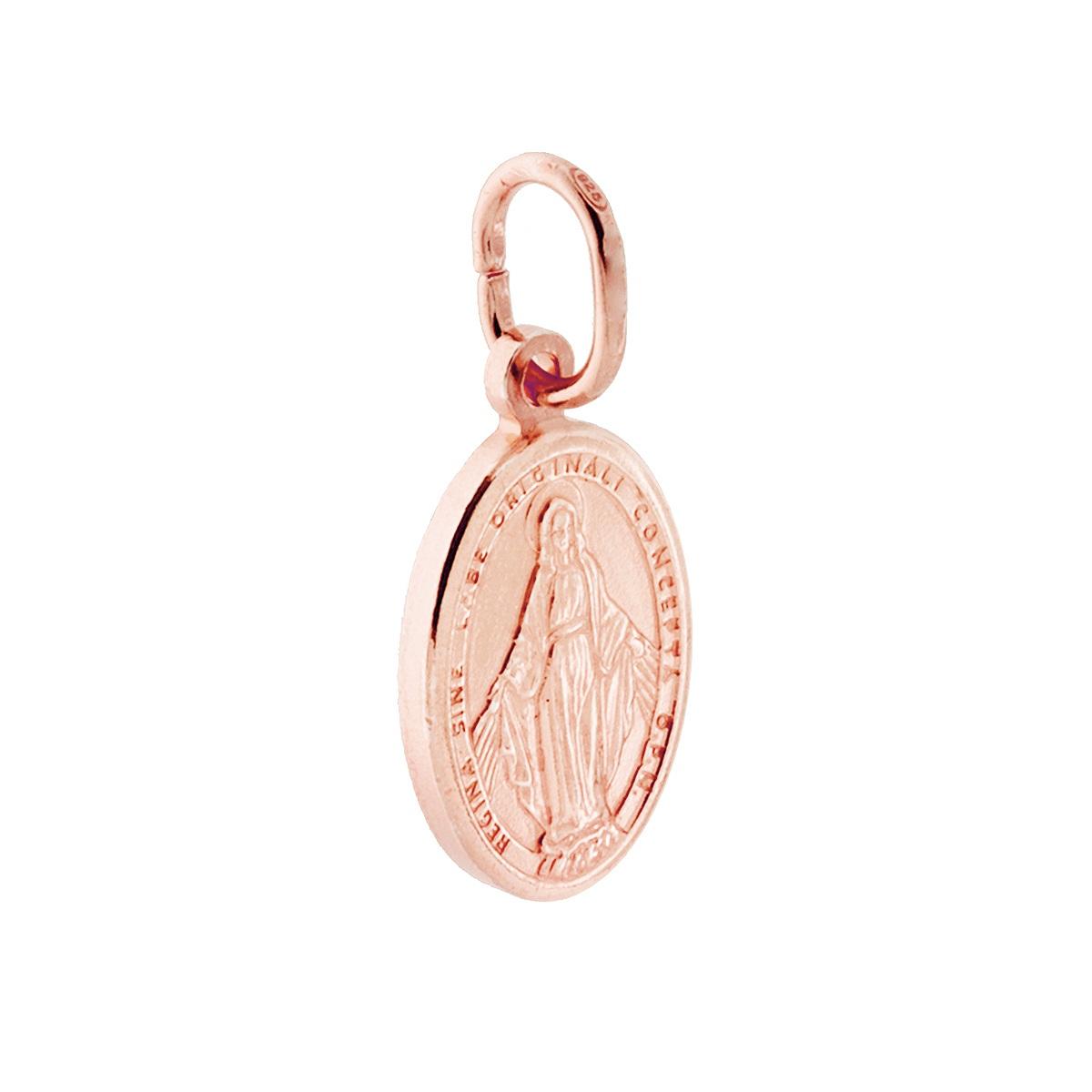 Ciondolo Medaglia Ovale mm 18 Madonna Miracolosa in ARGENTO 925 Galvanica Rosa