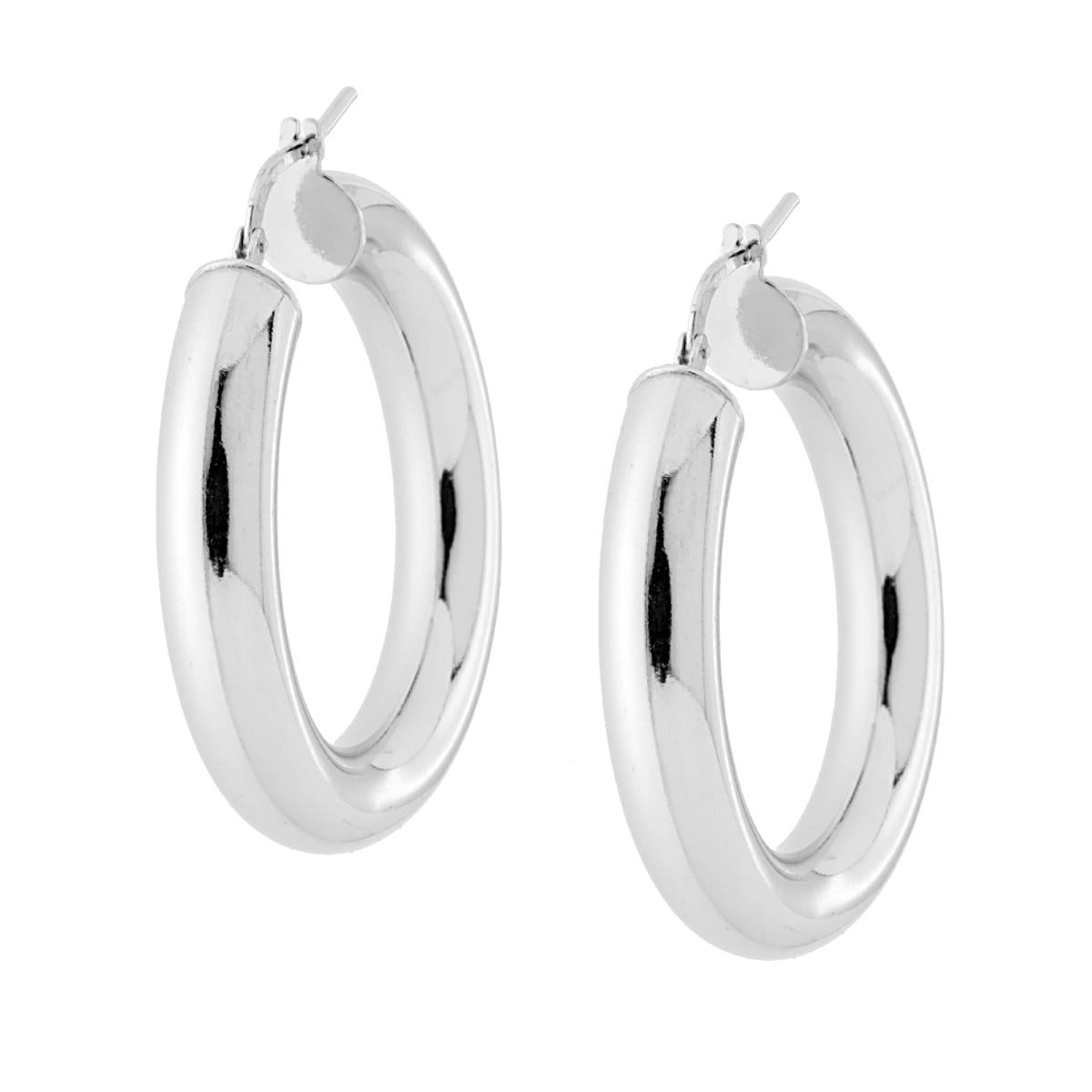 Orecchini a Cerchio mm 35 con Canna tonda liscia mm 6 in ARGENTO 925 Galvanica Rodio