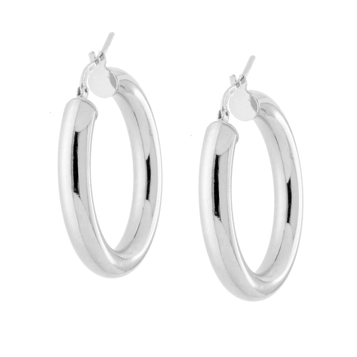 Orecchini a Cerchio mm 35 con Canna tubolare liscia mm 5 in ARGENTO 925 Galvanica Rodio