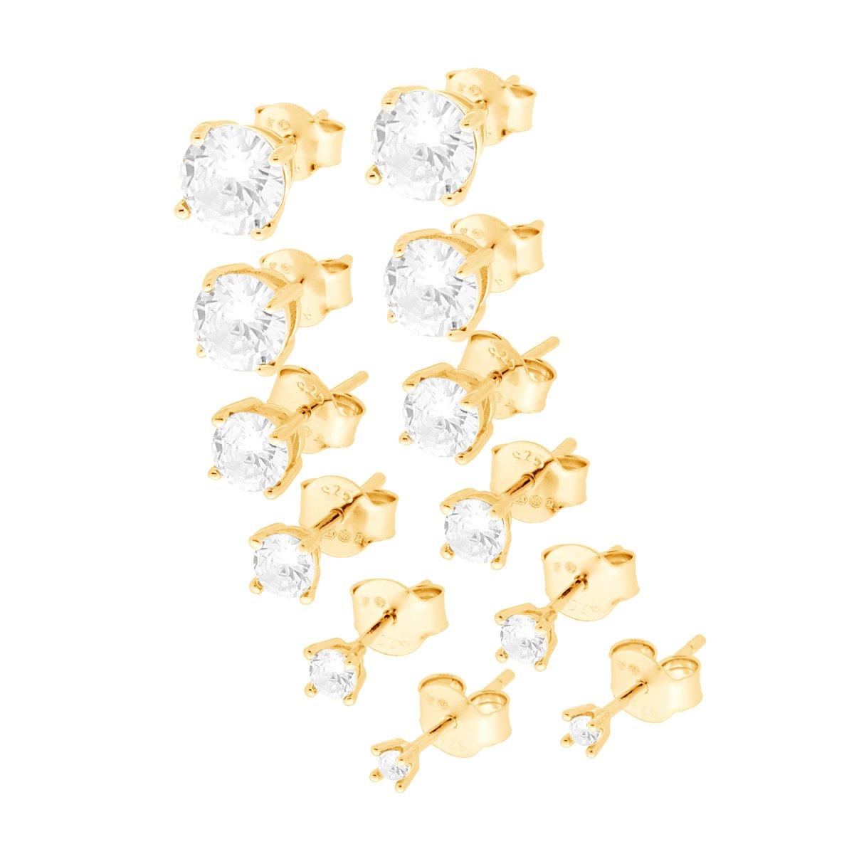 Orecchini Punto Luce Tondo mm 2/3/4/5/6/7 con Zircone Bianco in ARGENTO 925 Galvanica Oro