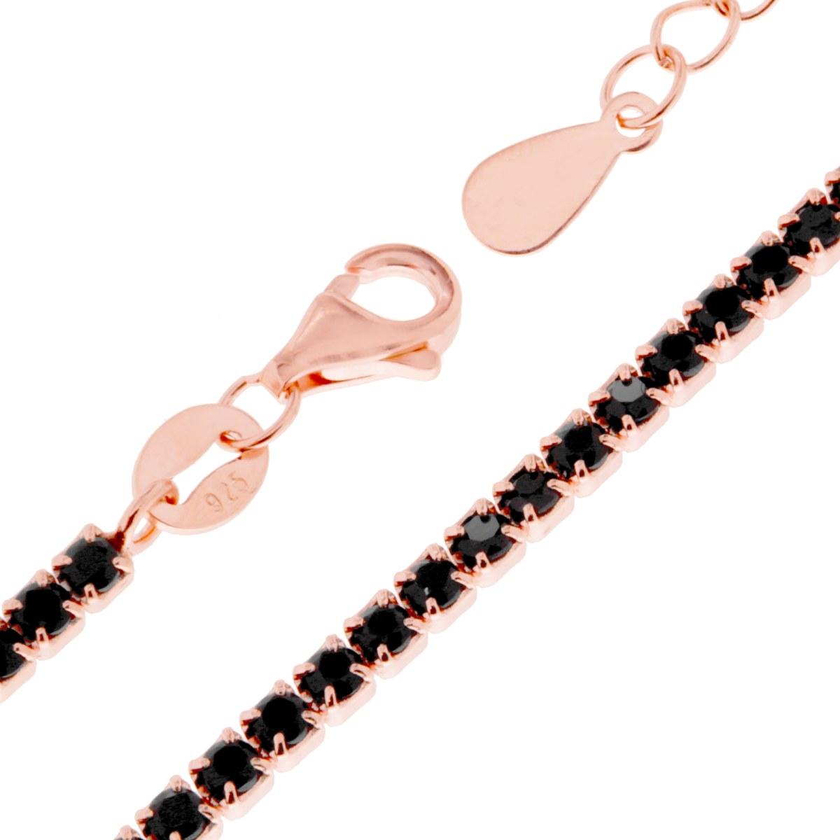 Collana Tennis Griffe cm 36+6 con Zirconi 2 mm Neri in ARGENTO 925 Galvanica Rosa