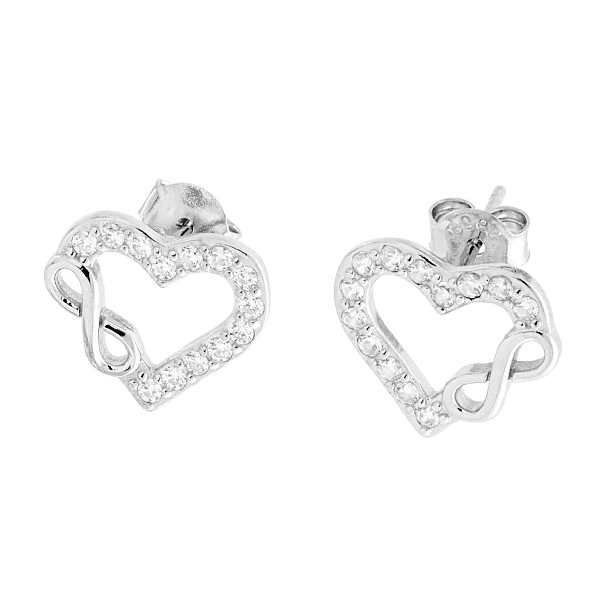 Orecchini Cuore e Infinito con Zirconi Bianchi in ARGENTO 925 Galvanica Rodio