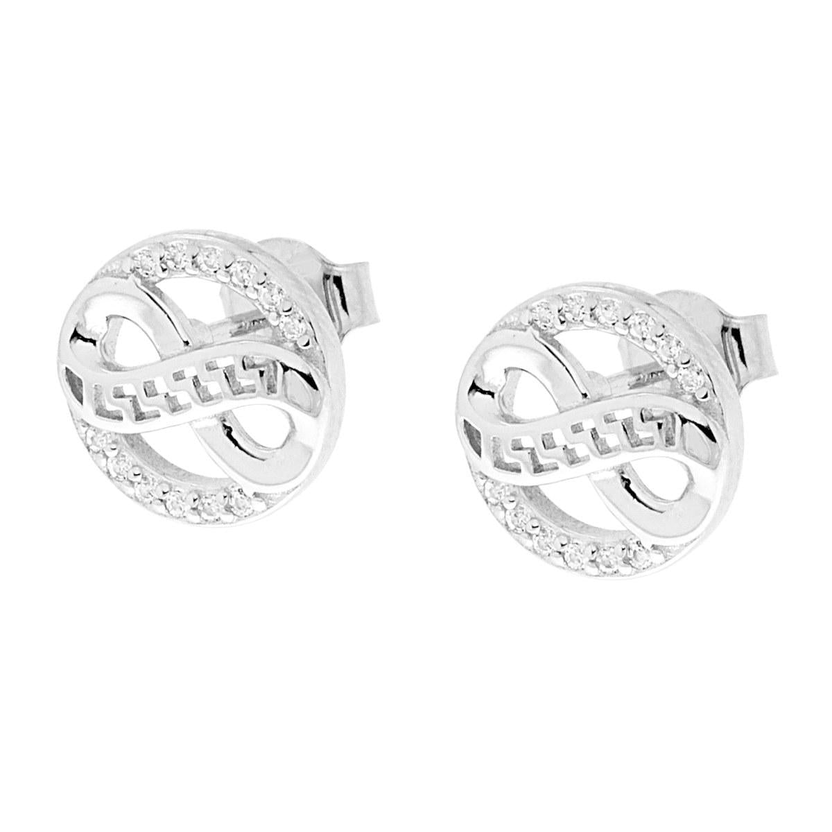 Orecchini Tondo con Infinito con Zirconi Bianchi in ARGENTO 925 Galvanica Rodio