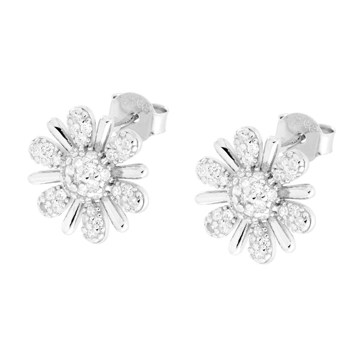 Orecchini Fiore con Zirconi Bianchi in ARGENTO 925 Galvanica Rodio