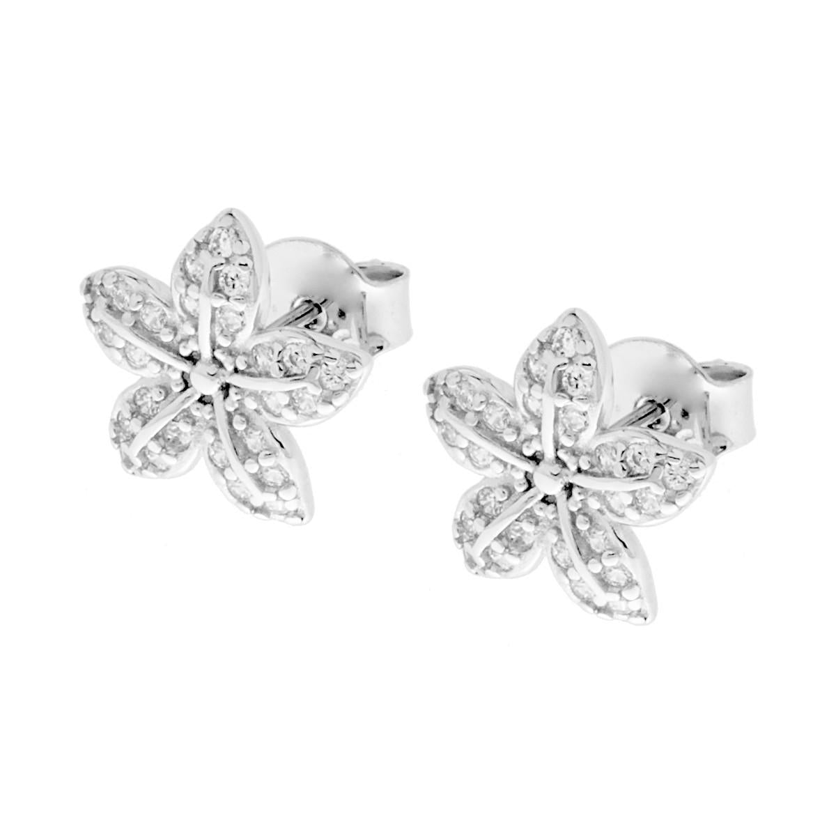Orecchini Fiore con Zirconi Bianchi in ARGENTO 925 Galvanica Rodio