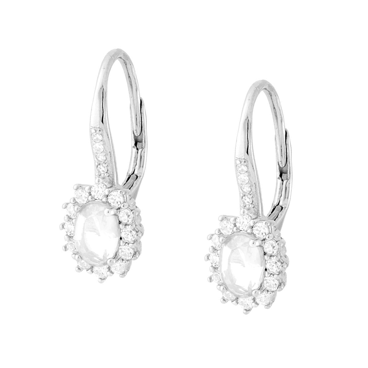 Orecchini Monachella Ovale Bianco contornato con Zirconi Bianchi in ARGENTO 925 Galvanica Rodio