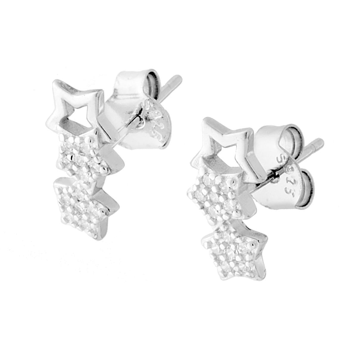 Orecchini Stelle con Zirconi Bianchi in ARGENTO 925 Galvanica Rodio