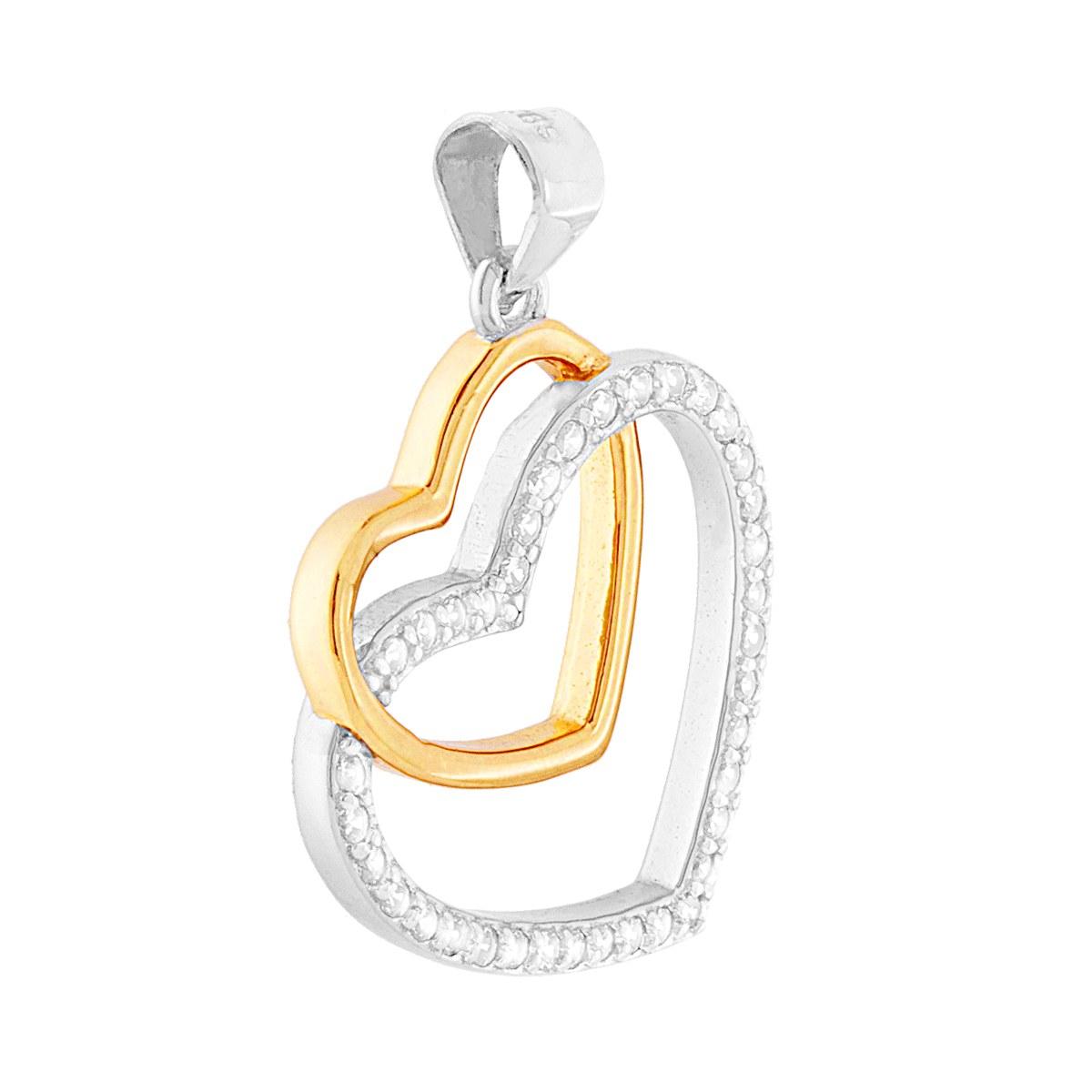 Ciondolo Cuori con Zirconi Bianchi in ARGENTO 925 Galvanica Rodio e Oro