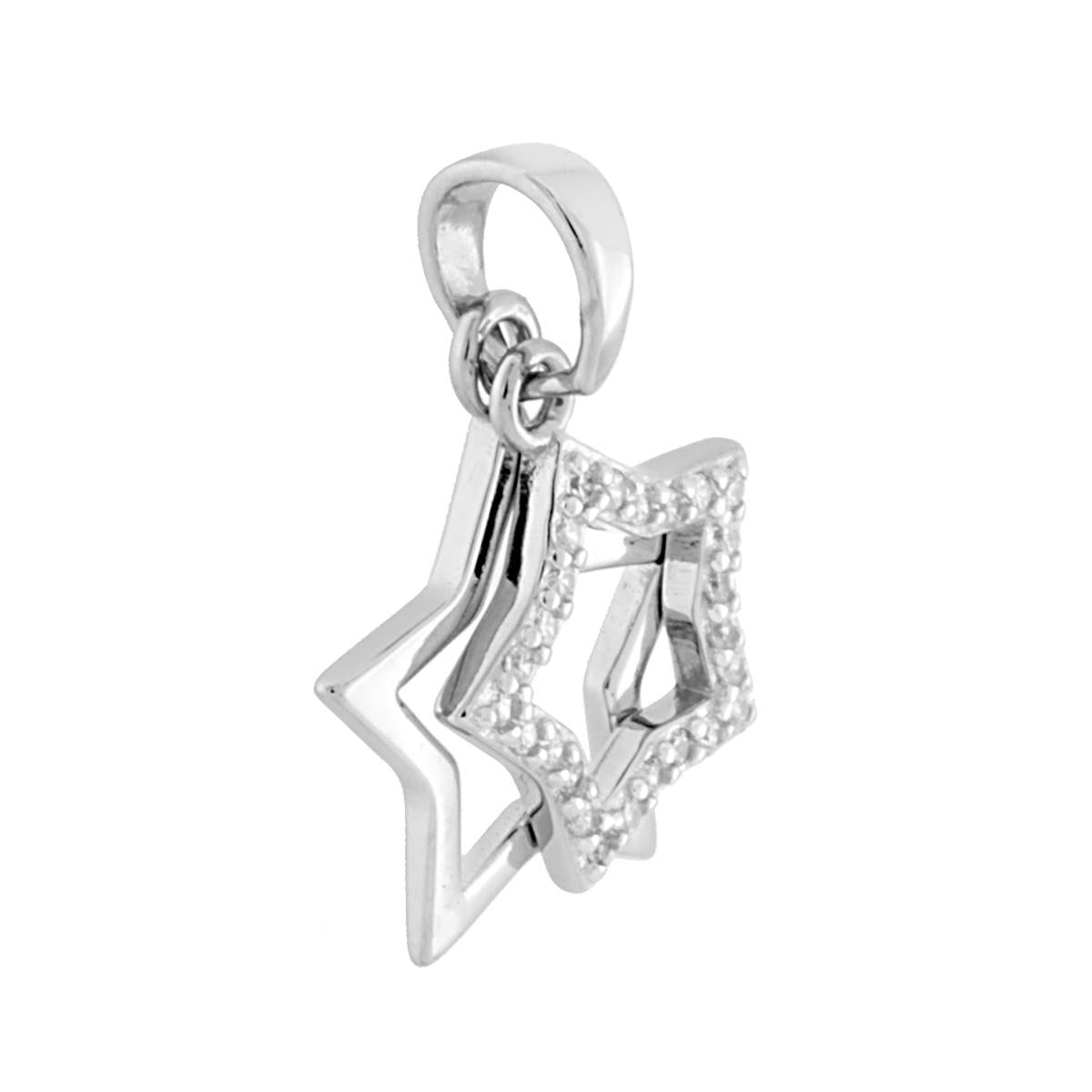 Ciondolo Stelle con Zirconi Bianchi in ARGENTO 925 Galvanica Rodio
