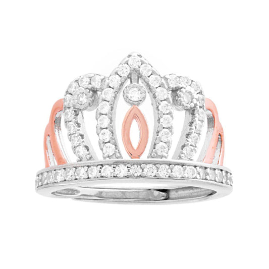 Anello Corona Diadema con Cubic Zirconia Bianchi in ARGENTO 925 Galvanica Rodio