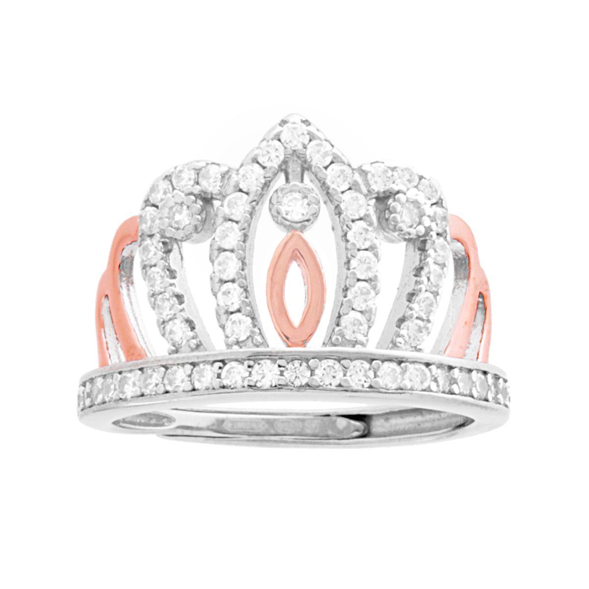 Anello Corona Diadema con Cubic Zirconia Bianchi in ARGENTO 925 Galvanica Rodio