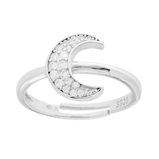 Anello Luna con Cubic Zirconia Bianchi in ARGENTO 925 Galvanica Rodio