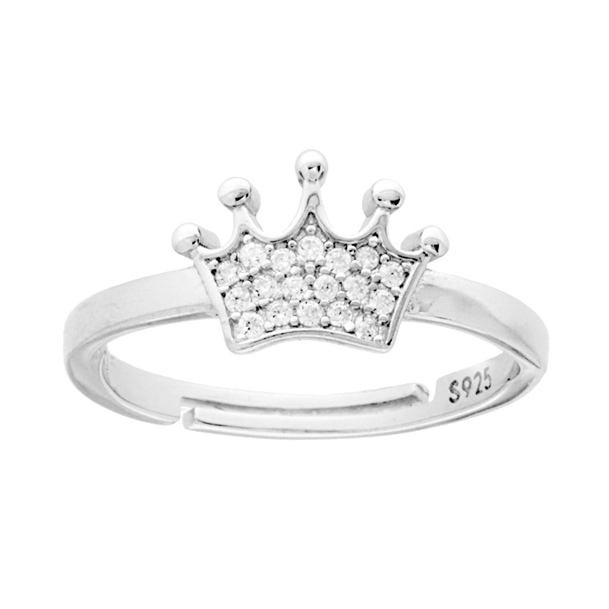 Anello Corona con Zirconi Bianchi in ARGENTO 925 Galvanica Rodio