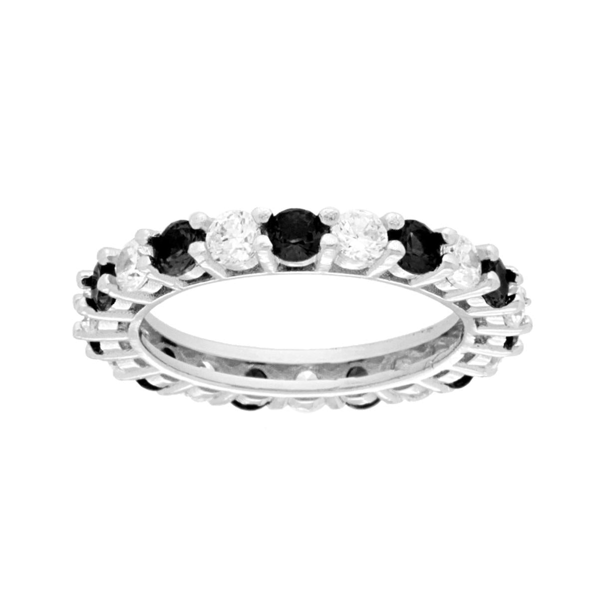 Anello Eternity Veretta a giro con Cubic Zirconia alternati Bianchi e Neri in ARGENTO 925 Galvanica Rodio