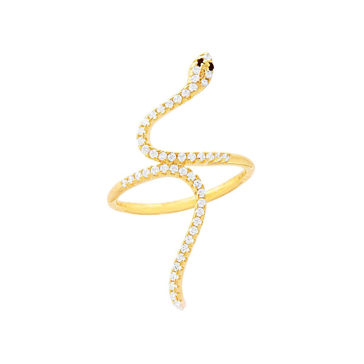 Anello Serpente con Cubic Zirconia Bianchi in ARGENTO 925 Galvanica Oro