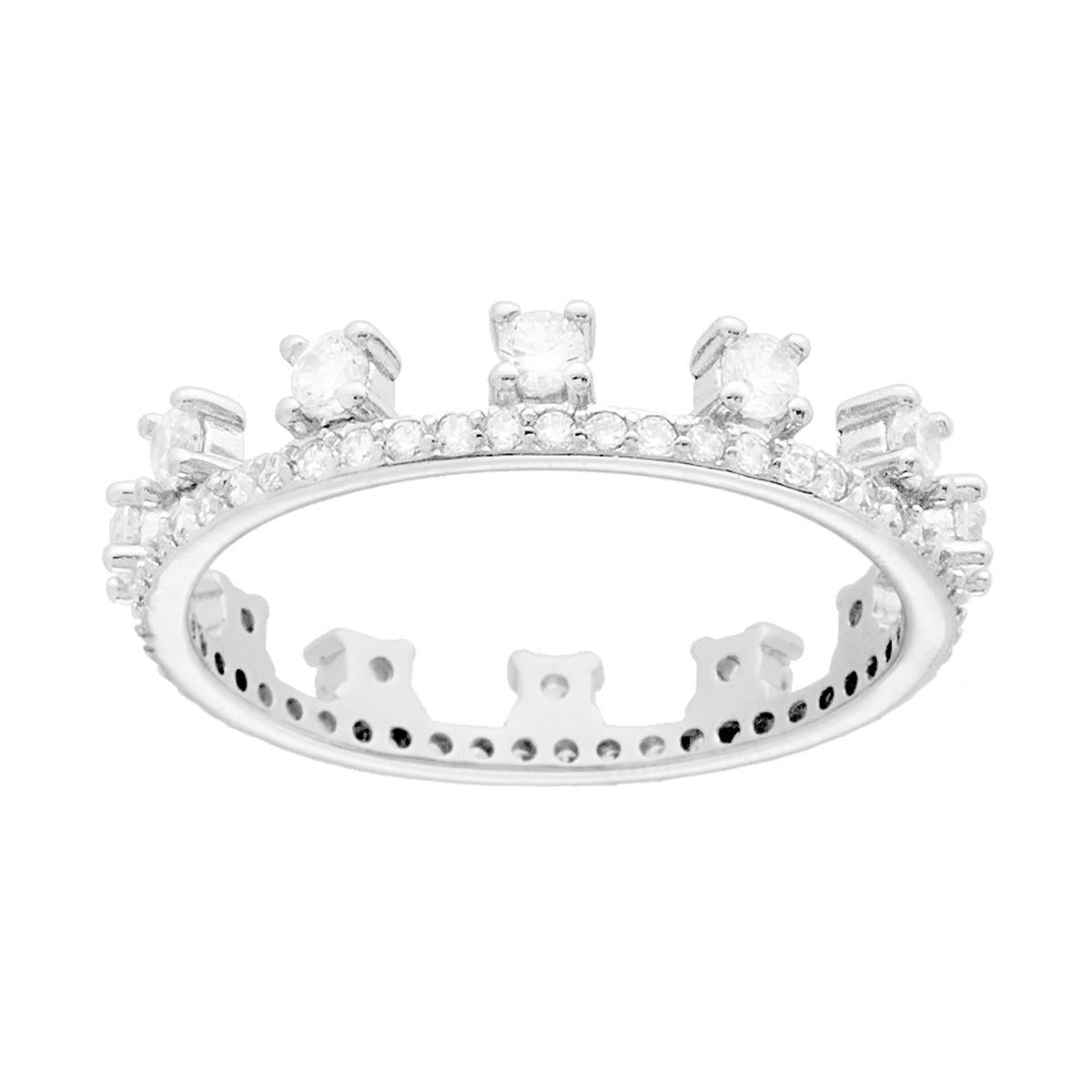 Anello Eternity Veretta a giro modello Corona con Zirconi Bianchi in ARGENTO 925 Galvanica Rodio
