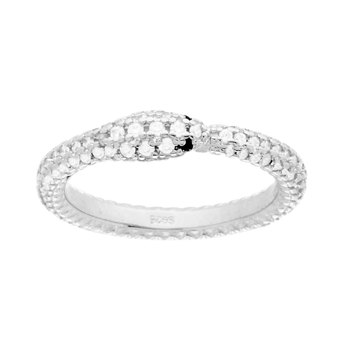 Anello Serpente con Cubic Zirconiz Bianchi in ARGENTO 925 Galvanica Rodio