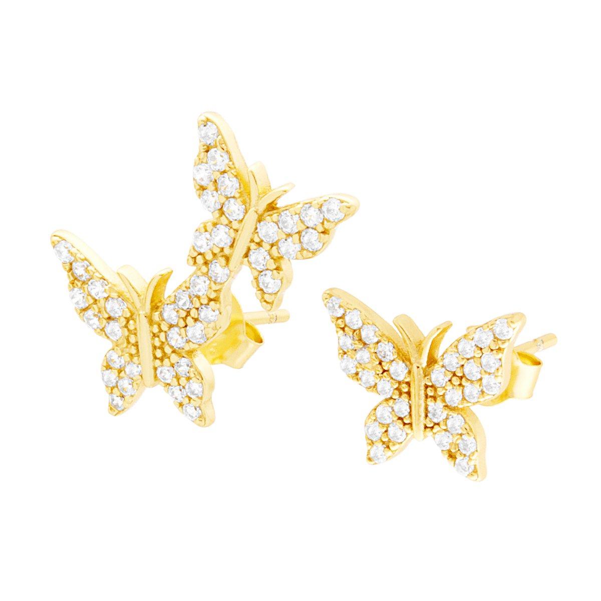 Orecchini Farfalle con Zirconi Bianchi in ARGENTO 925 Galvanica Oro