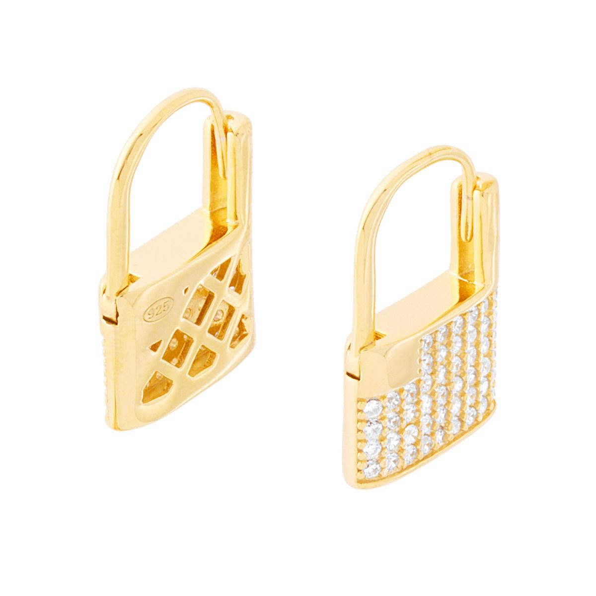 Orecchini Lucchetto con Zirconi Bianchi in ARGENTO 925 Galvanica Oro