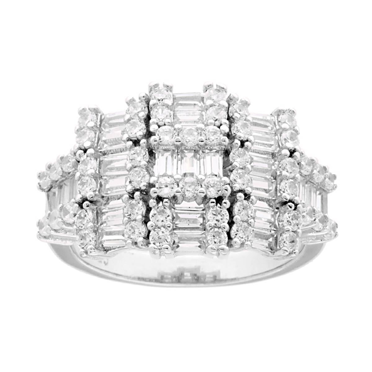 Anello con Zirconi Bianchi taglio Baguette in ARGENTO 925 Galvanica Rodio