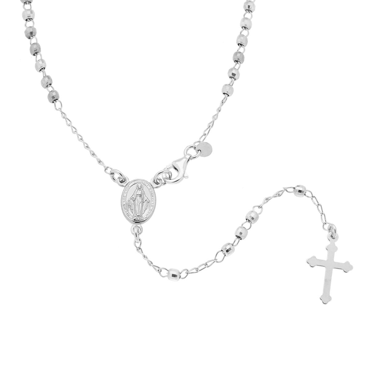 Collana Rosario cm 60 con Grani a pallina diamantata mm 3 in ARGENTO 925 Galvanica Rodio