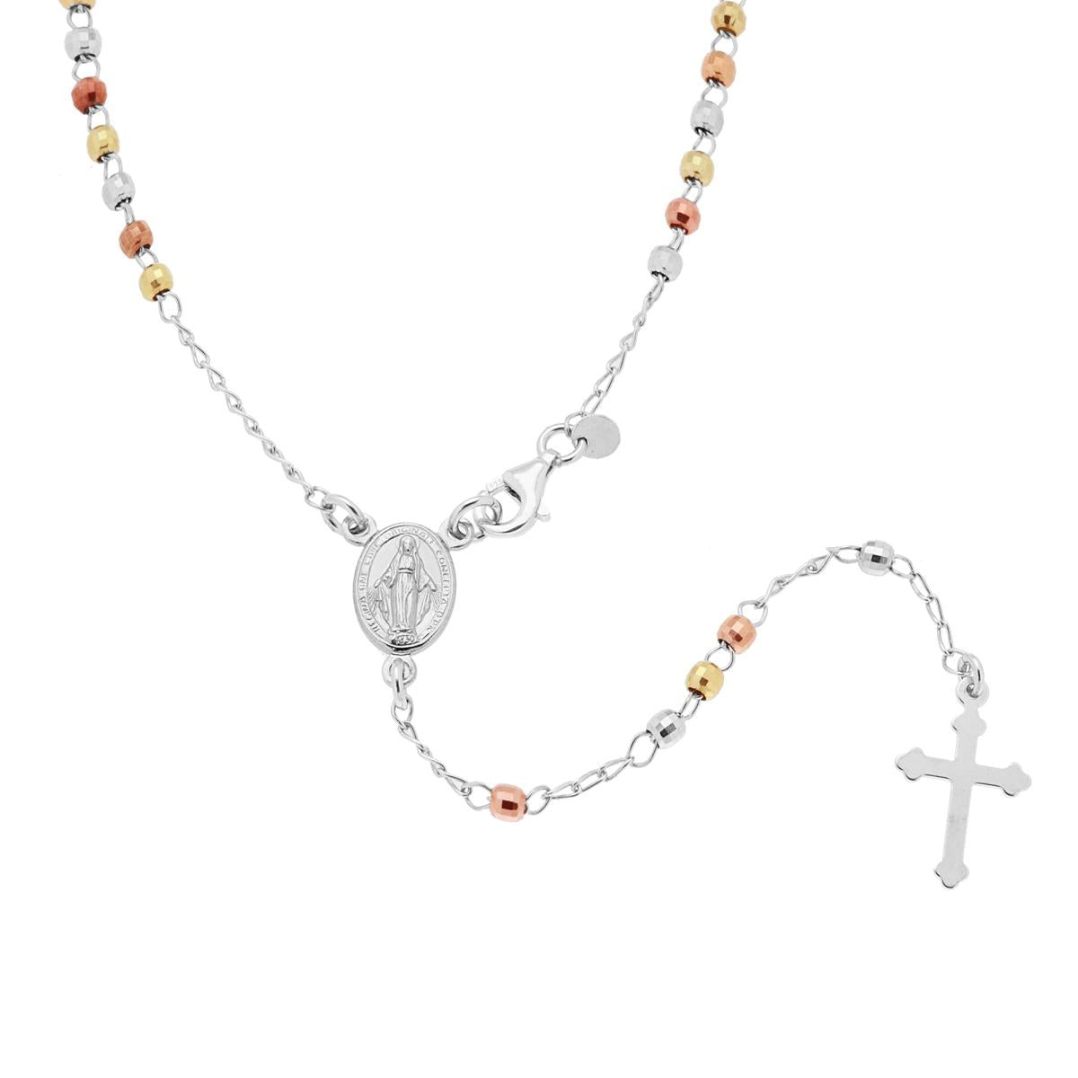 Collana Rosario cm 60 con Grani a pallina mm 2.5 in ARGENTO 925 Galvanica Oro Rodio e Rosa