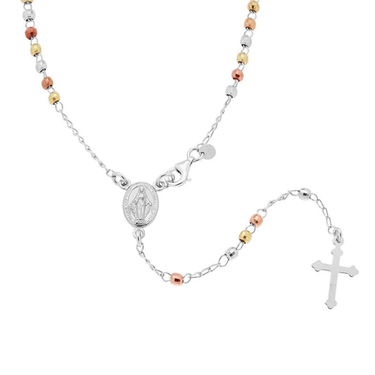 Collana Rosario cm 60 con Grani a pallina mm 2.5 in ARGENTO 925 Galvanica Oro Rodio e Rosa