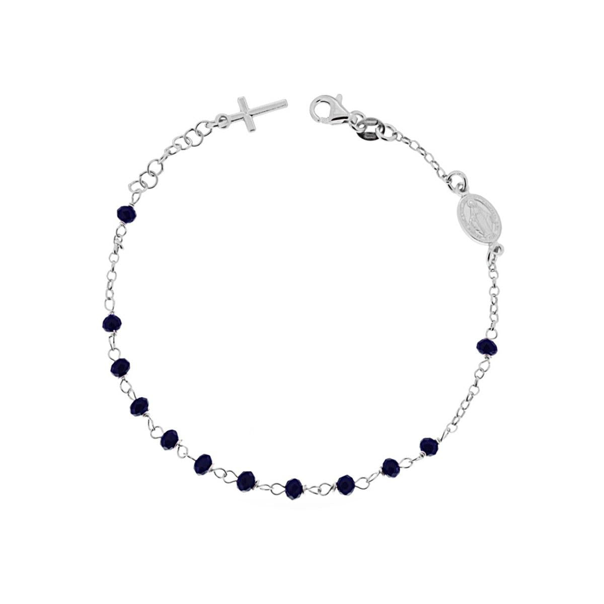 Bracciale Rosario cm 18+2 con Grani in Crystal colore Blu Montana mm 3.5 in ARGENTO 925 Galvanica Oro