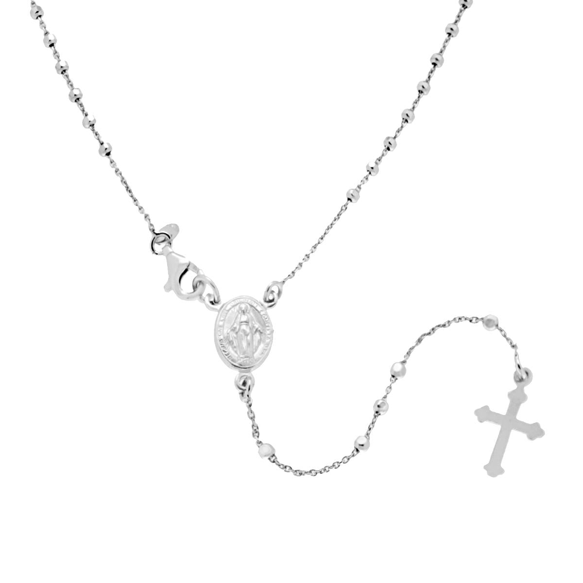 Collana Rosario cm 45 con Palline Diamantate mm 2 in ARGENTO 925 Galvanica Rodio