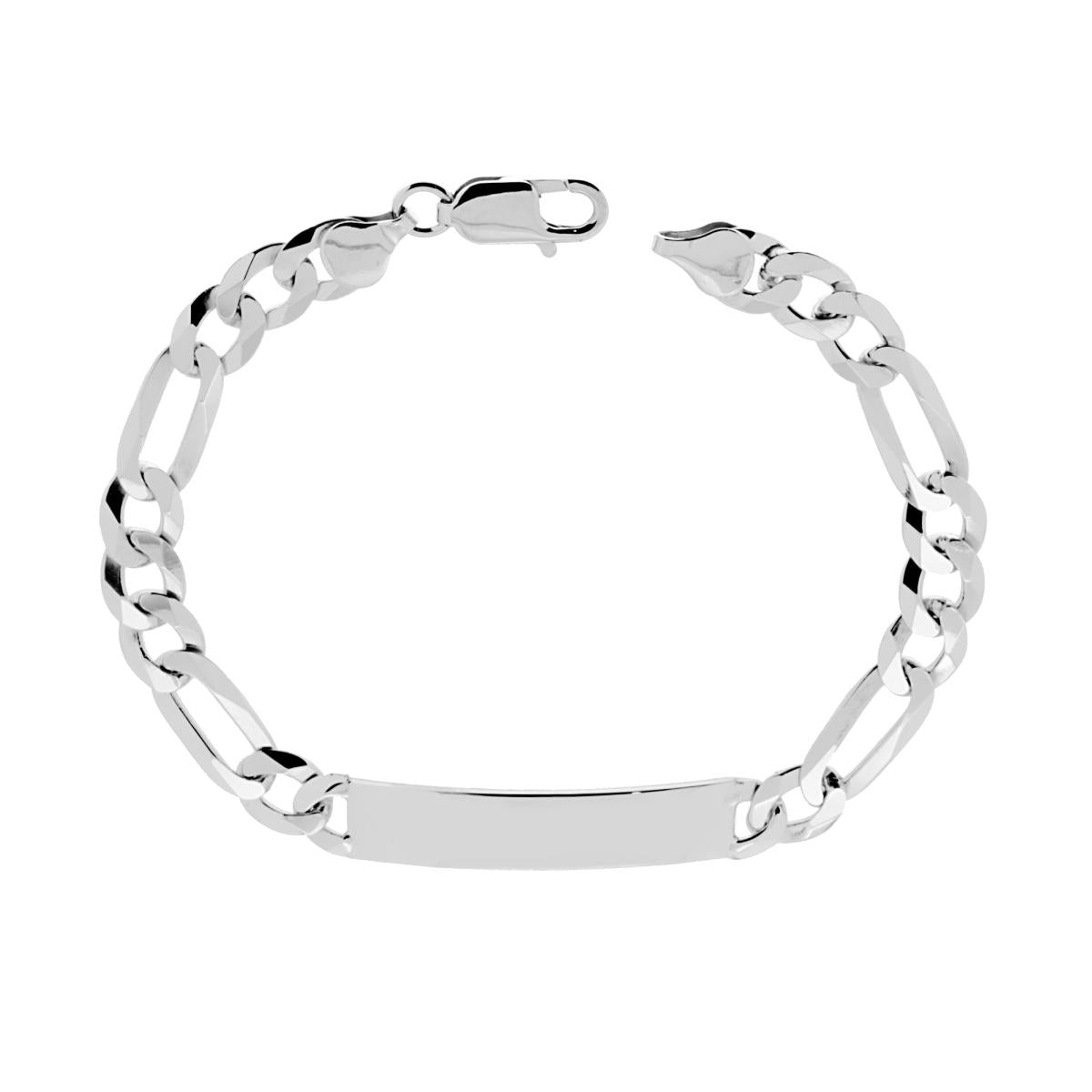Bracciale Targa Plain con catena Figaro alternata 3+1 mm 8 cm 22 in ARGENTO 925 Galvanica Rodio