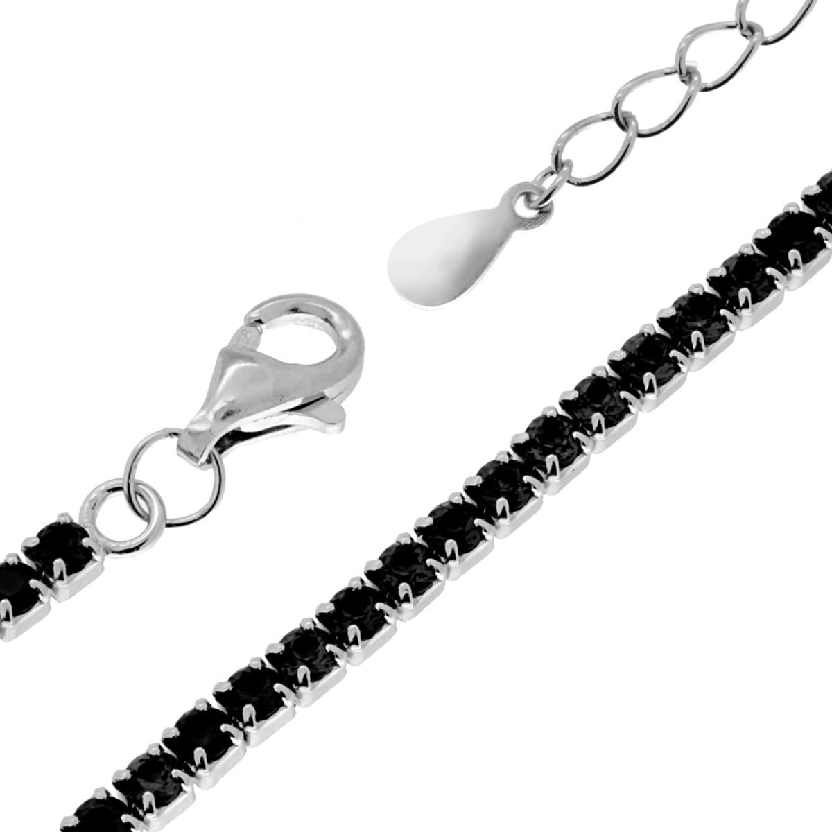 Bracciale Tennis Griffe cm 17+3 con Zirconi mm 2 Nero in ARGENTO 925 Galvanica Rodio