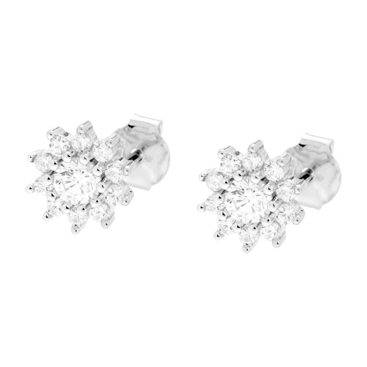 Orecchini Fiore Punto Luce con Zirconi Bianchi in ARGENTO 925 Galvanica Rodio