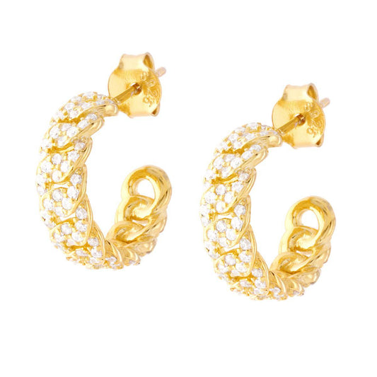 Orecchini Cerchio Grumetta mm 15 con Zirconi Bianchi in ARGENTO 925 Galvanica Oro