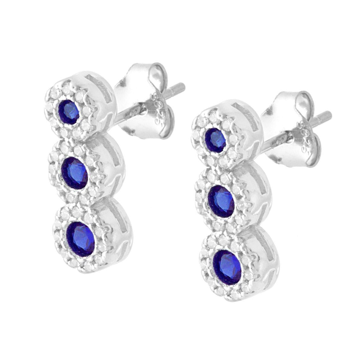 Orecchini Trilogy Blu Zaffiro contornato da Zirconi Bianchi in ARGENTO 925 Galvanica Rodio