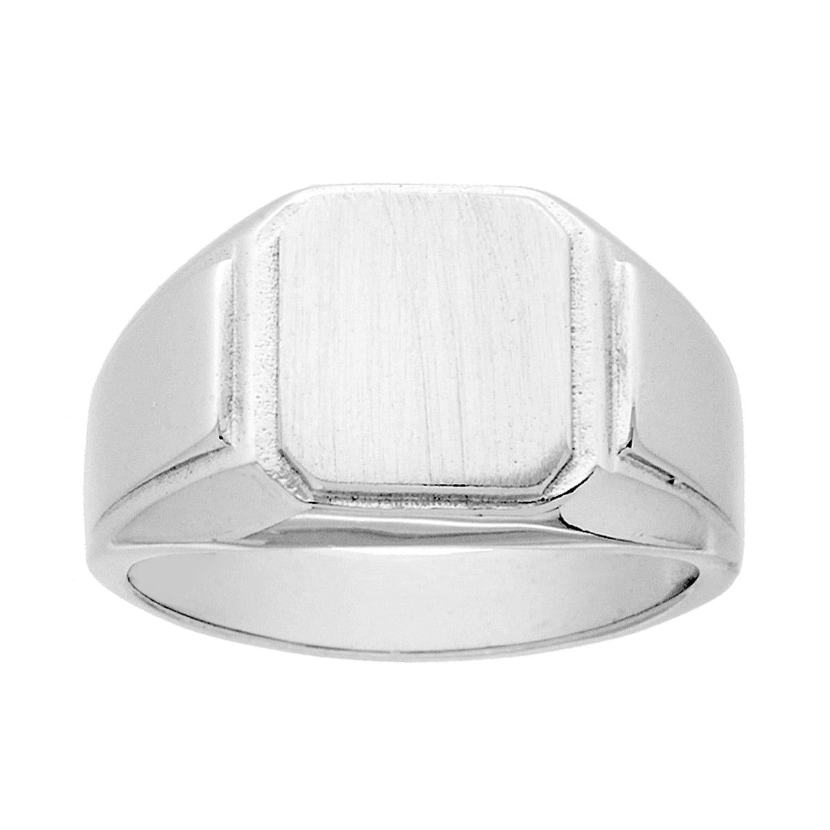 Anello Chevalier con Scudo Quadrato Plain Satinato in ARGENTO 925 Galvanica Rodio